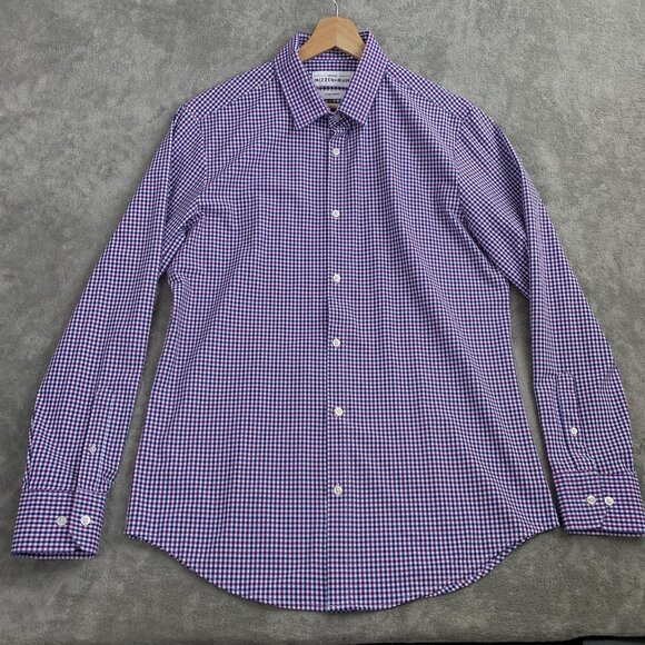 Mizzen Main Shirt Men Large Trim Purple Blue Leeward Plaid Check Button Stretch - Picture 1 of 10